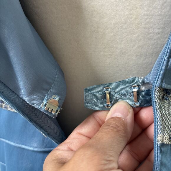 Adrianna Papell Blue Tiered Satin Dress & Jacket Set Beaded Waist Size 10 - Picture 11 of 17